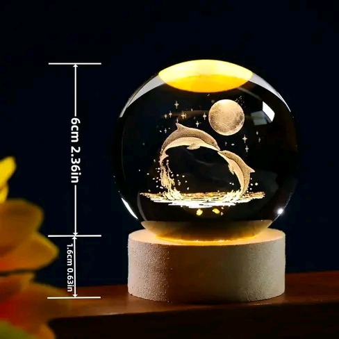3D Glass Astronomy Night Lamp – LED Solar System Moon Light with Base (Dolphin Design) - Image 2